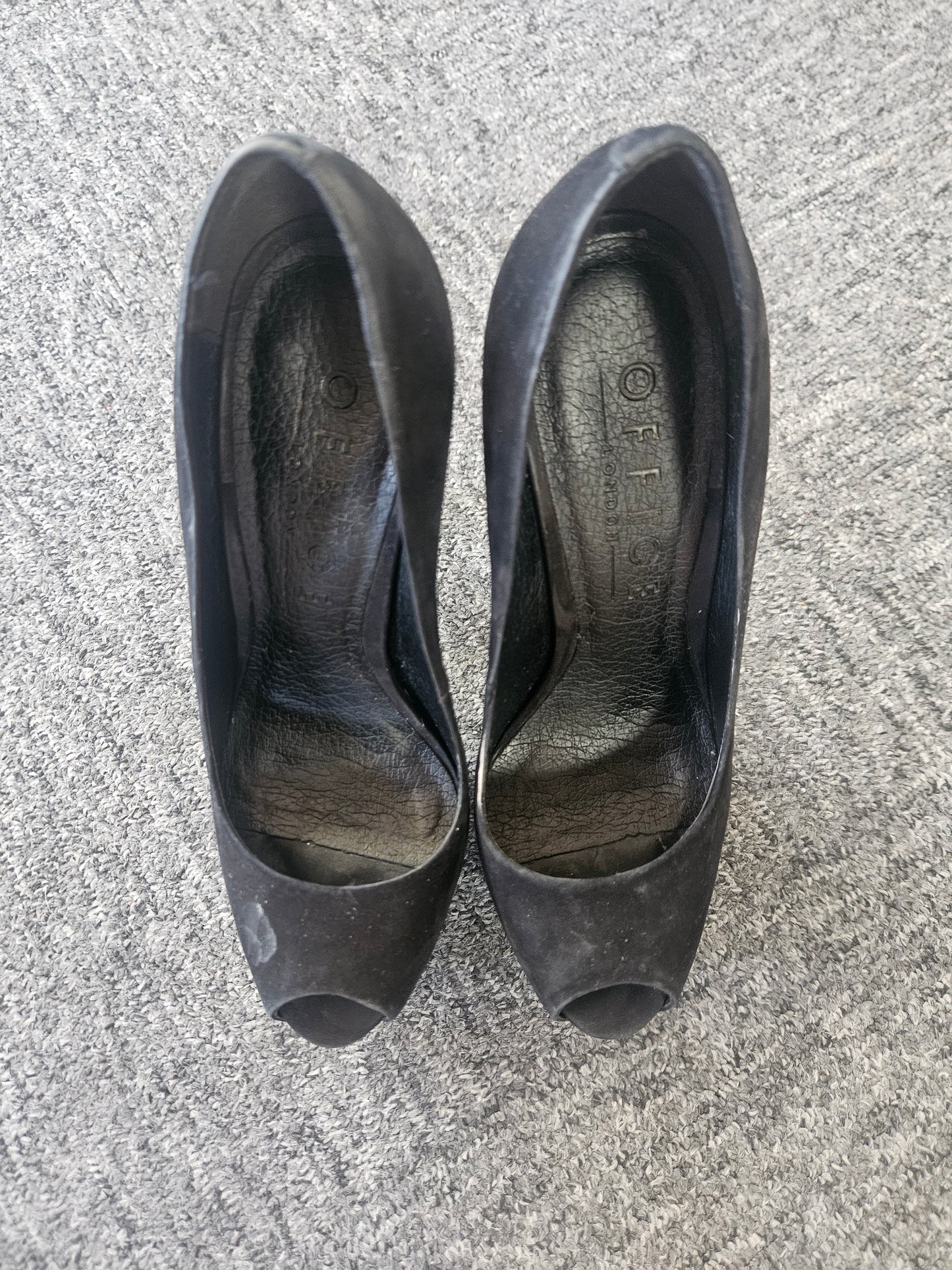 Office Peep Toe Suede Mega Heels / Well Worn / UK5