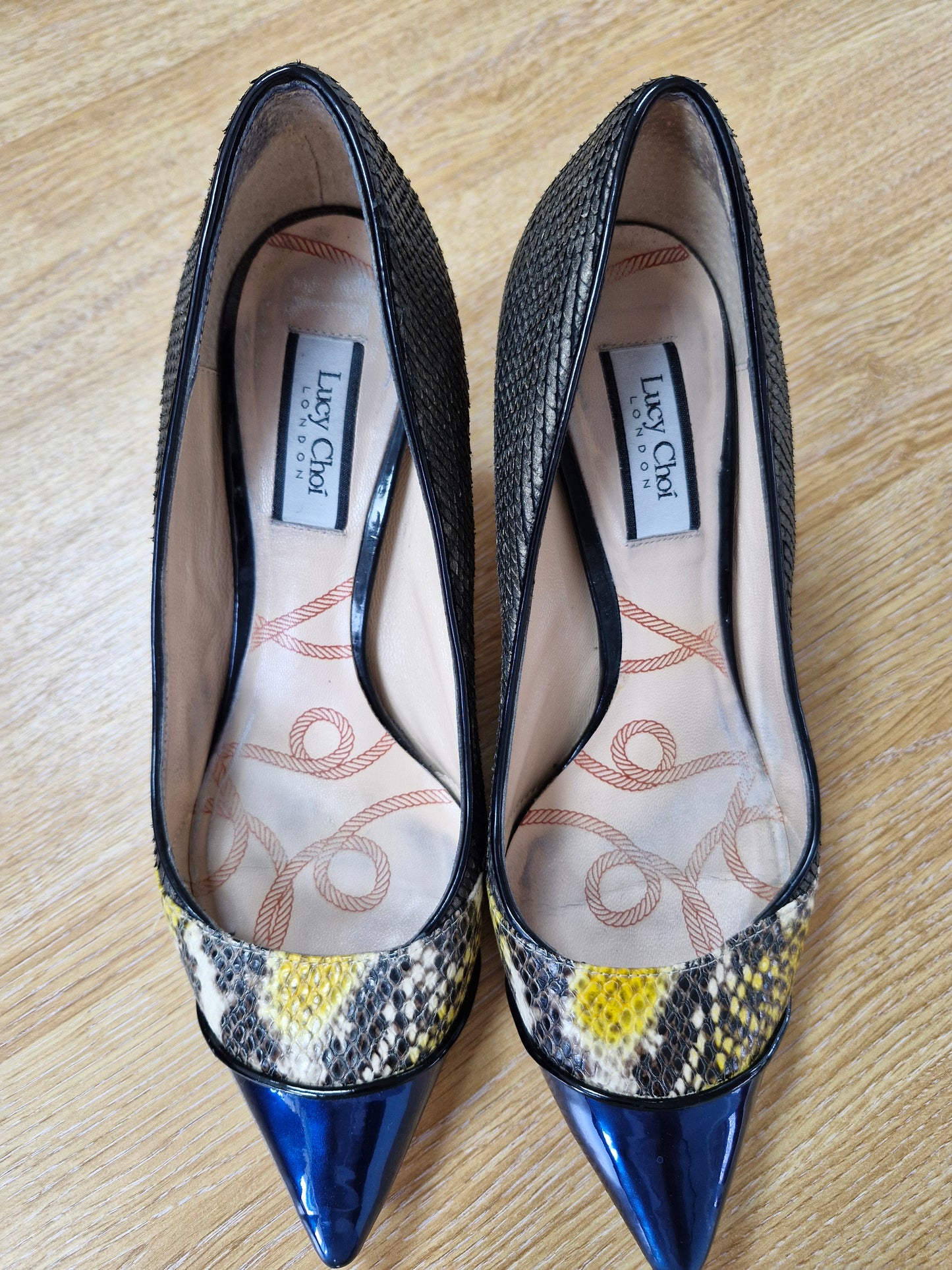 Lucy Choi Navy and Yellow Heels / UK6 / Well Worn