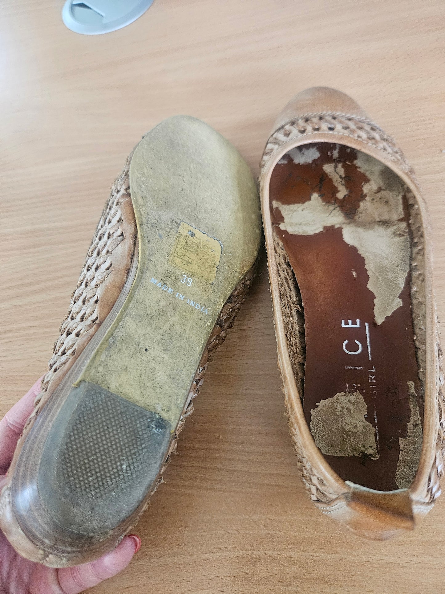 *Very* well worn leather Office flats
