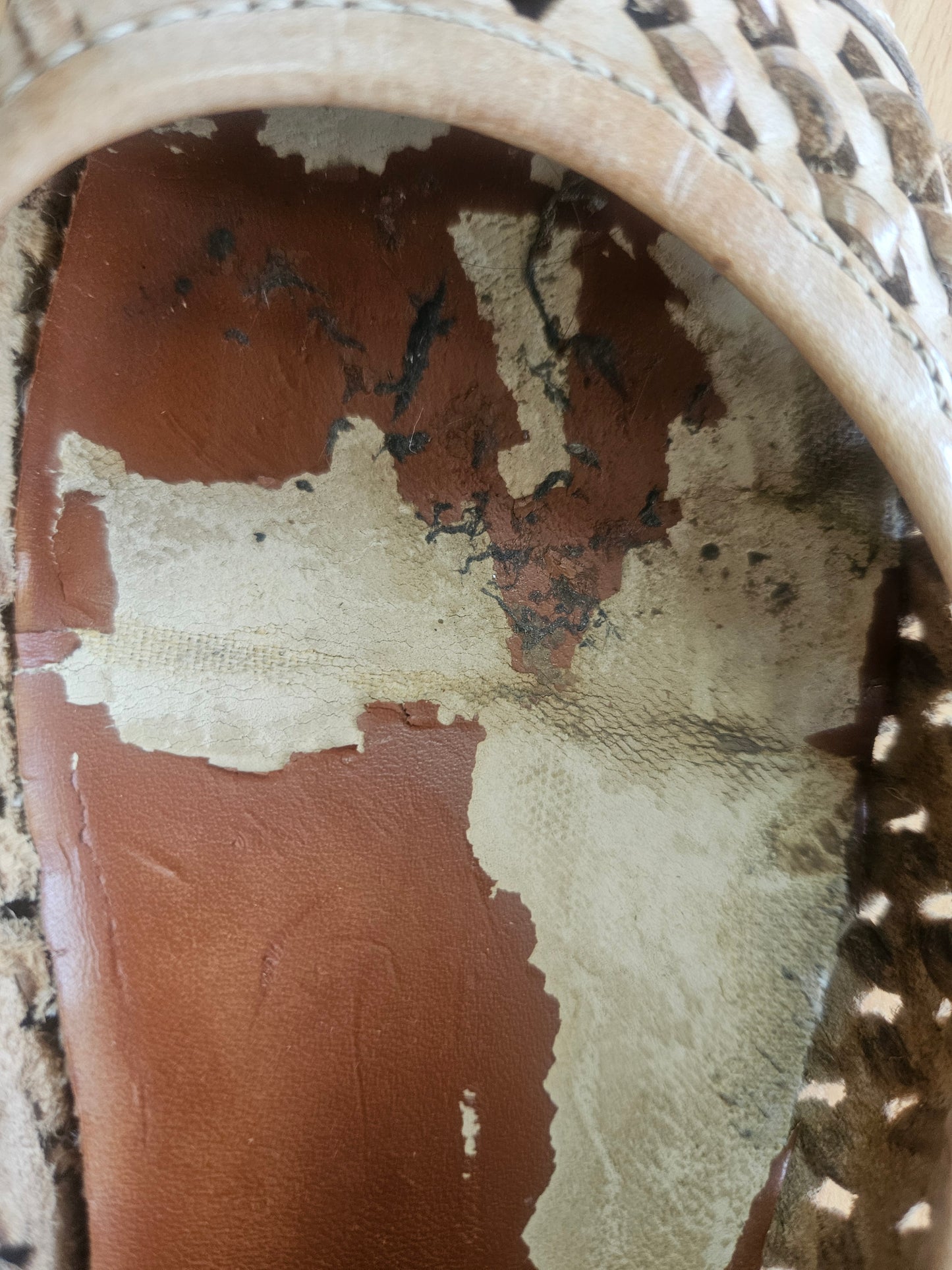 *Very* well worn leather Office flats