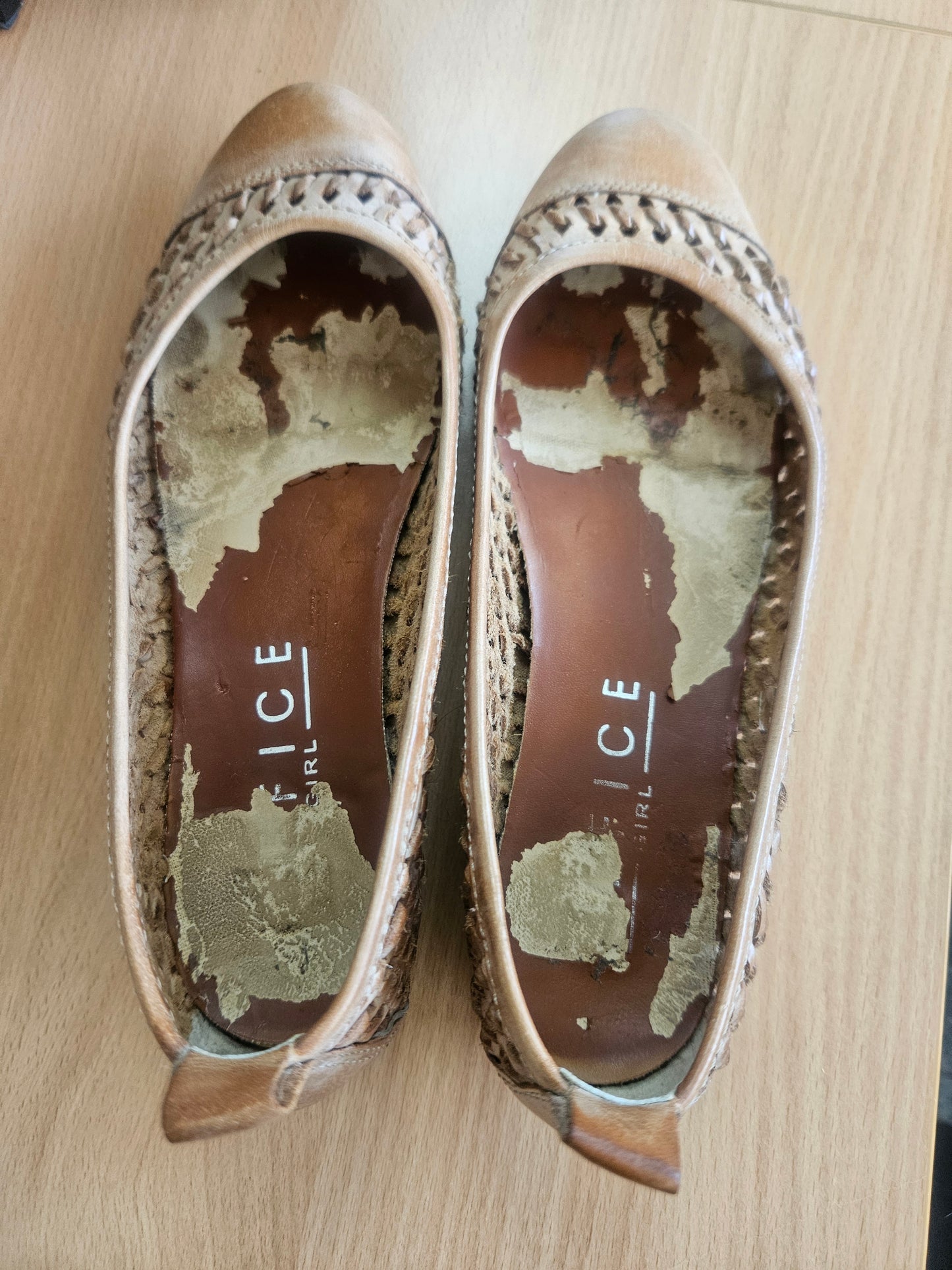 *Very* well worn leather Office flats