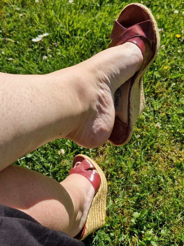 Dark Red Wedge Sandals  by Jimmy Choo 