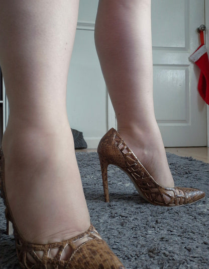 Cutaway Snakeskin Print Heels / UK6