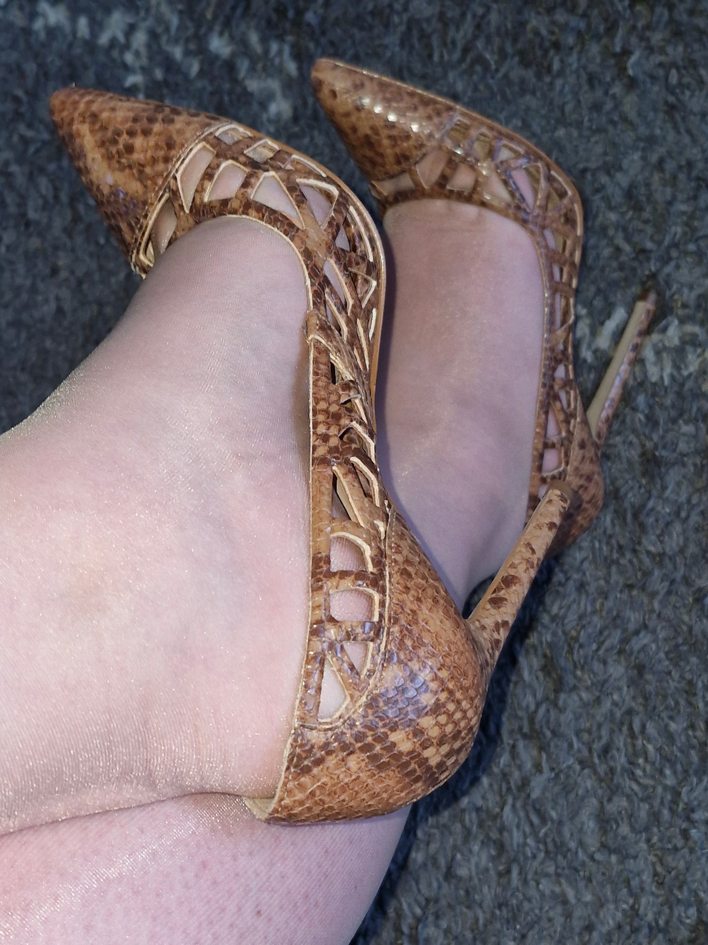 Cutaway Snakeskin Print Heels / UK6