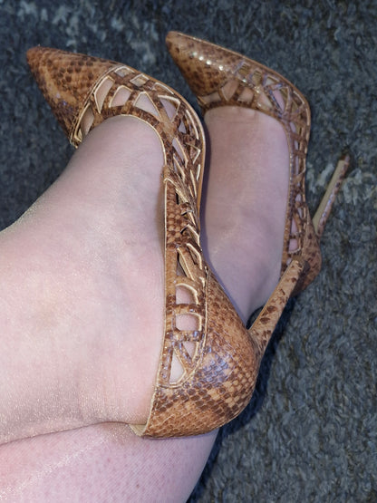 Cutaway Snakeskin Print Heels / UK6