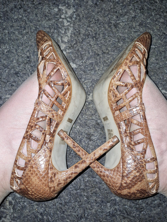 Cutaway Snakeskin Print Heels / UK6