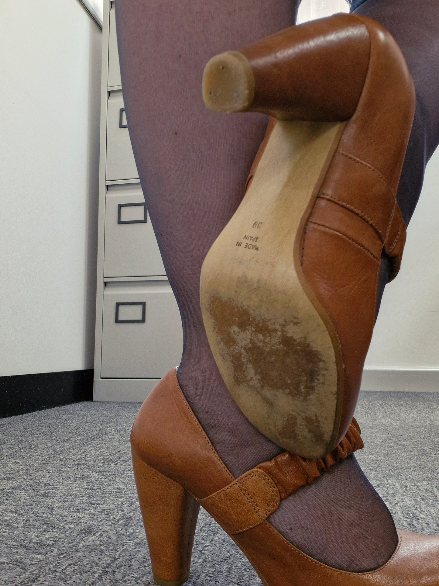 Brown, leather well-worn Nary Jane style heels