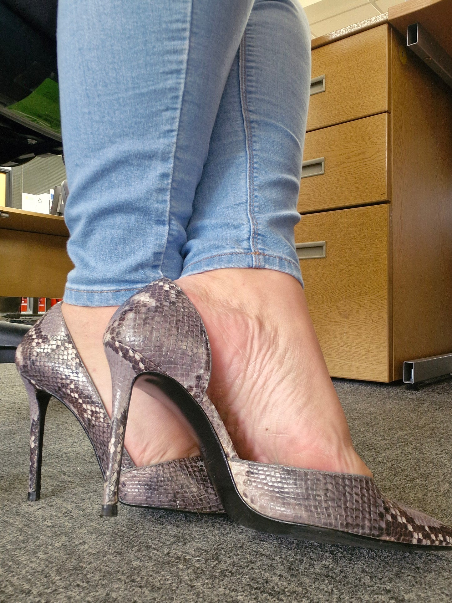 Zara D'Orsay Grey Snakeskin Stilettos