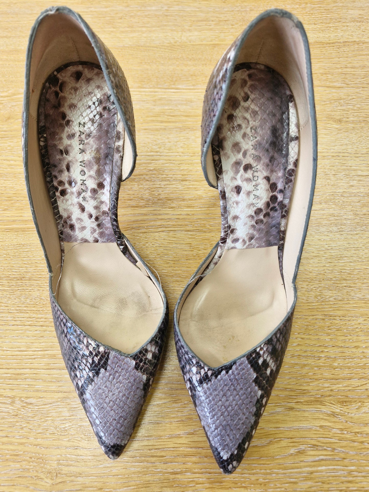 Zara D'Orsay Grey Snakeskin Stilettos