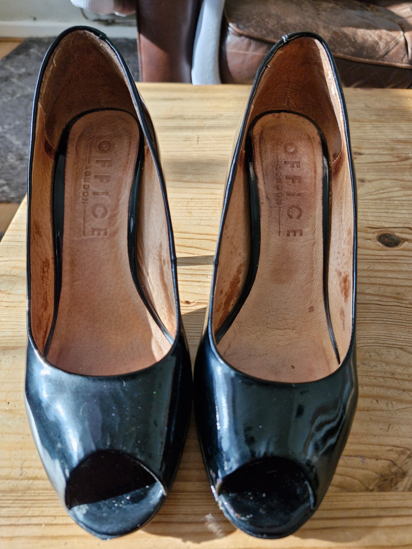 Black Well Worn Peeped Toe Heels / UK6