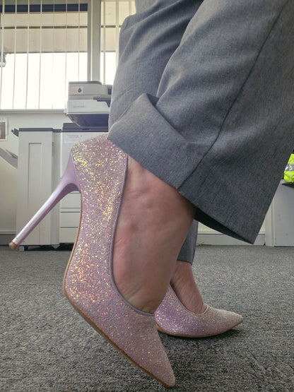 Pink Glitter Well Worn Office Heels / UK6