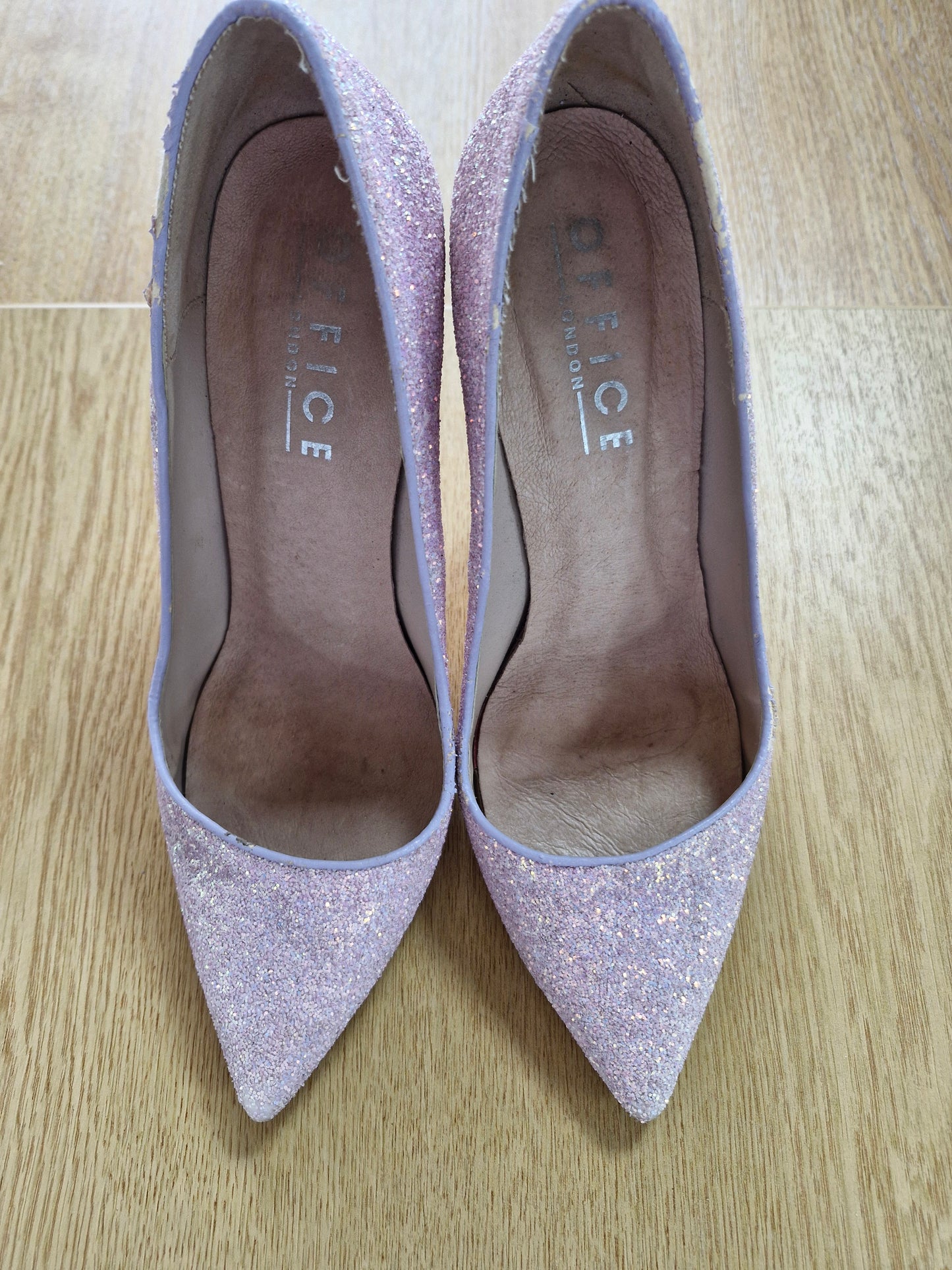 Pink Glitter Well Worn Office Heels / UK6