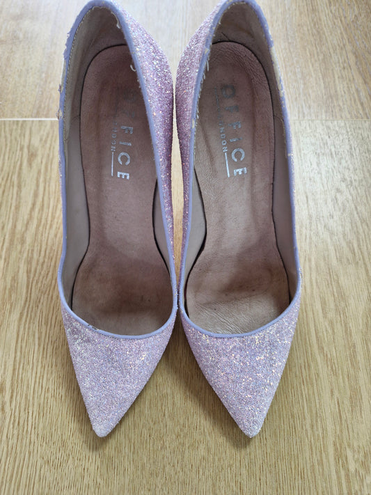 Pink Glitter Well Worn Office Heels / UK6