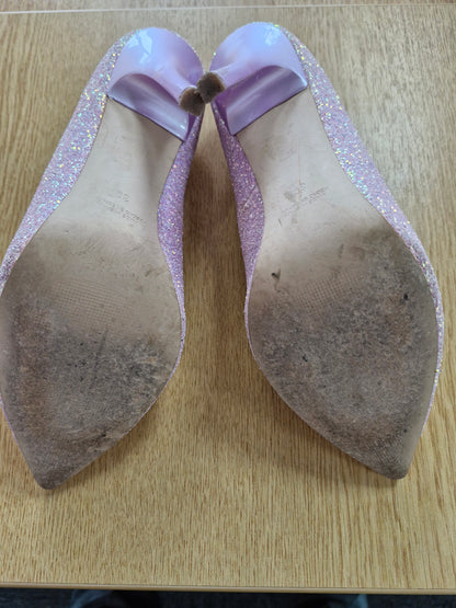 Pink Glitter Well Worn Office Heels / UK6