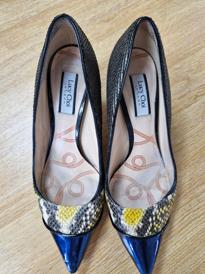 Lucy Choi Navy and Yellow Heels / UK6 / Well Worn
