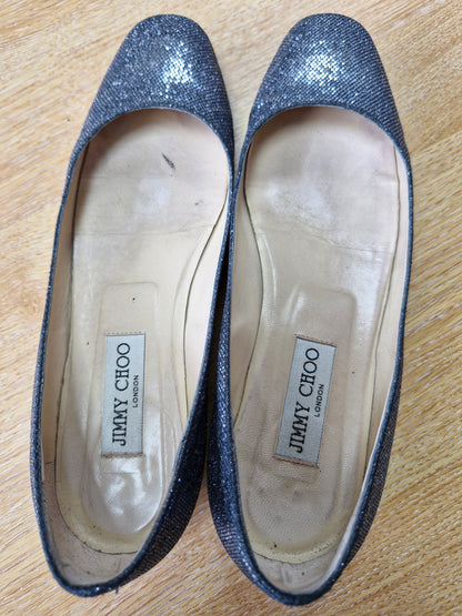 Silver / Black Jimmy Choo Flats, Well Worn