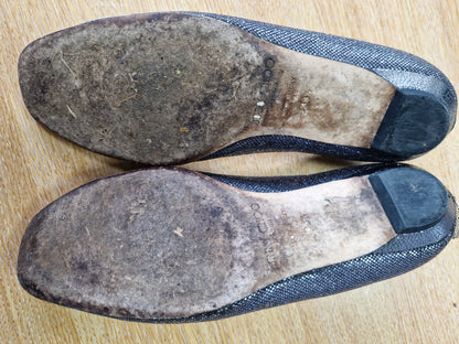 Silver / Black Jimmy Choo Flats, Well Worn