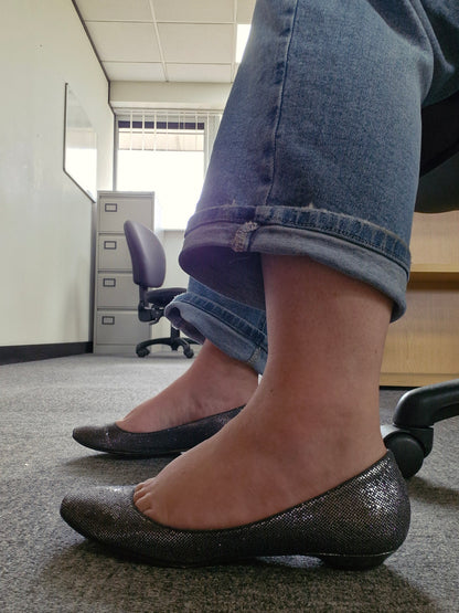 Silver / Black Jimmy Choo Flats, Well Worn
