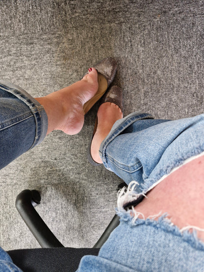 Silver / Black Jimmy Choo Flats, Well Worn