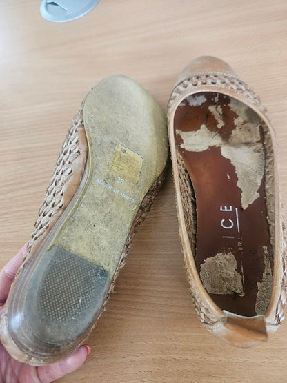*Very* well worn leather Office flats
