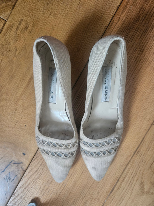 Heavily Worn Canvas Manolo Blahnik low heel