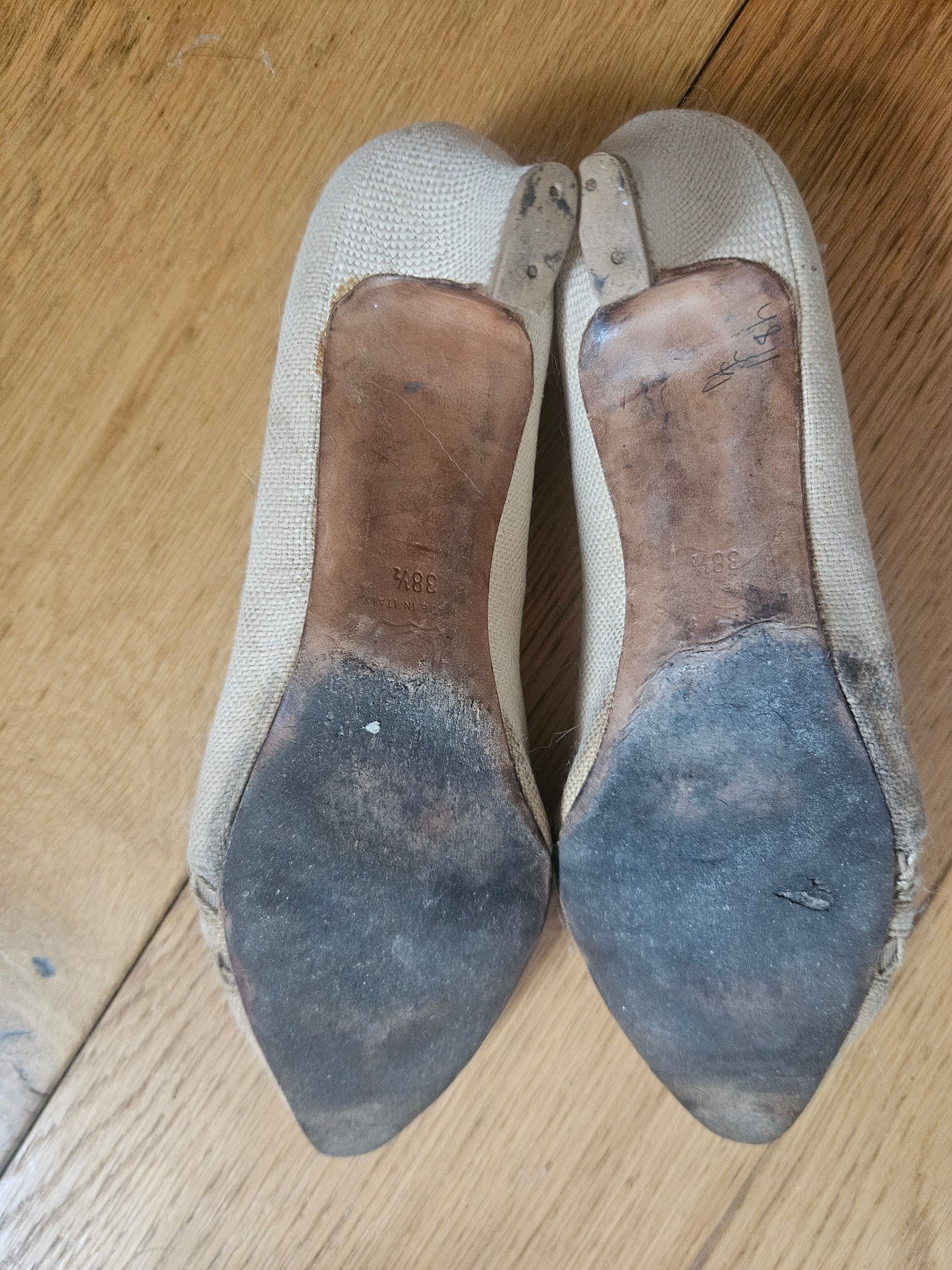 Heavily Worn Canvas Manolo Blahnik low heel