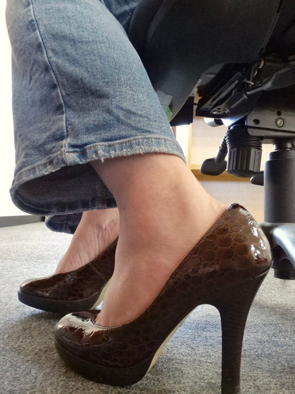 Dark Brown Animal Print Patent Plaform well worn shoes / UK6