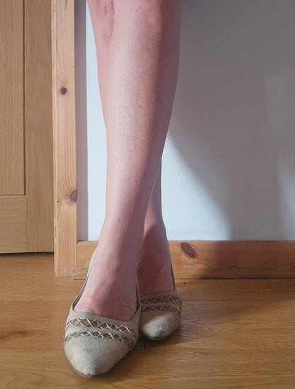 Heavily Worn Canvas Manolo Blahnik low heel